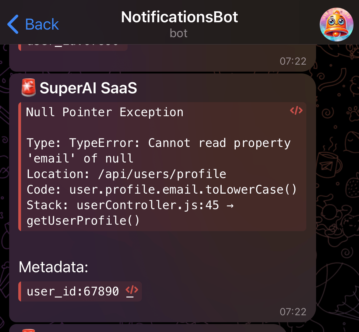 Null Pointer Exception Notification